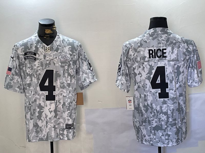 Men Kansas City Chiefs #4 Rice Nike Arctic Camo 2024 Salute to Service Limited NFL Jersey style 2